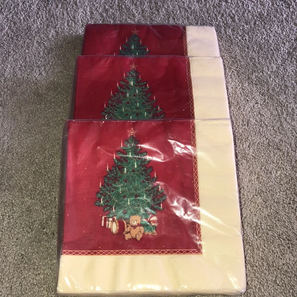 Hallmark Vintage Deadstock Napkins‎ Packs Christmas Tree Teddy Bear Drums Print